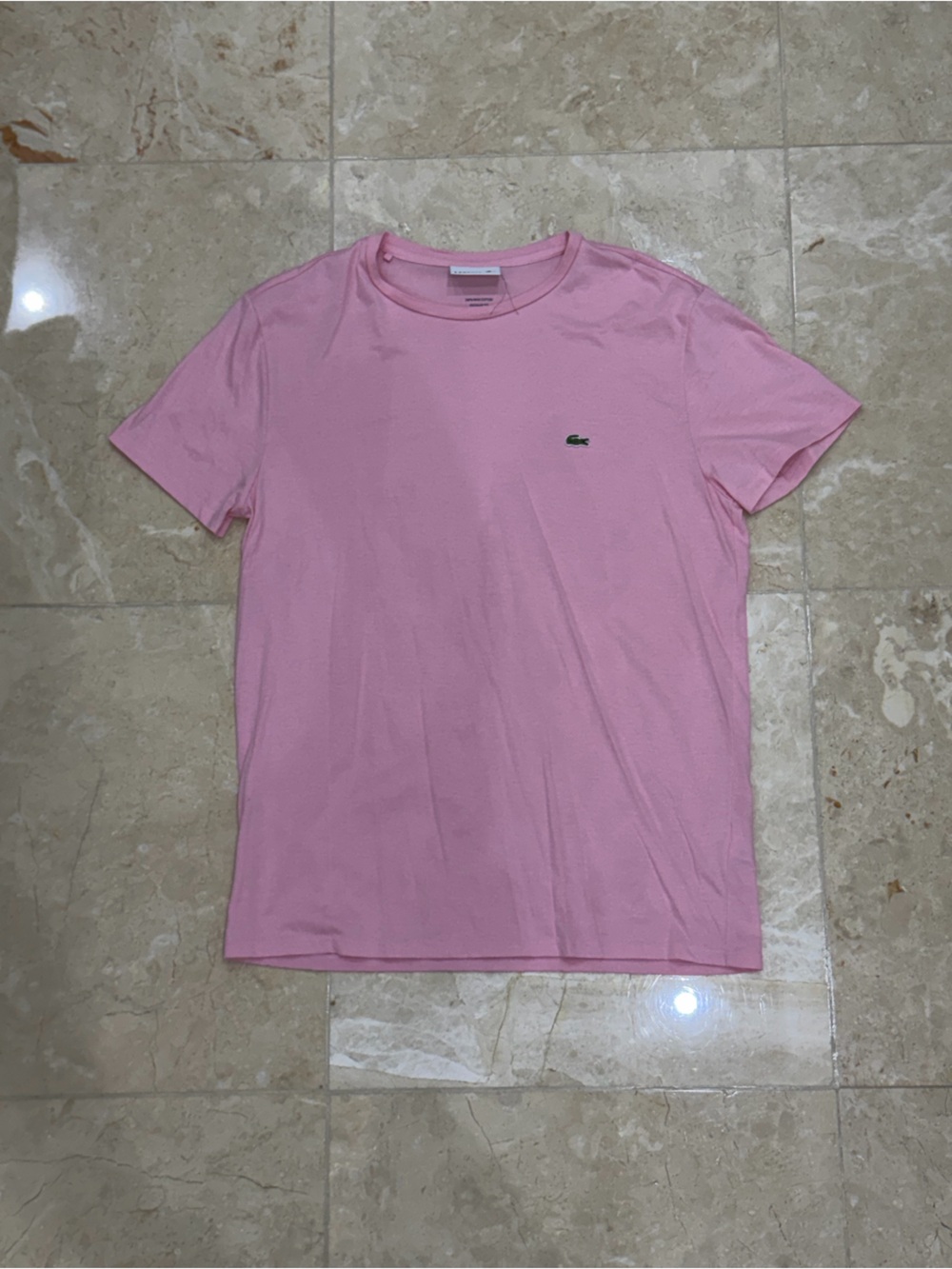 Lacoste Pink Crew Neck Tee with Green Crocodile Logo